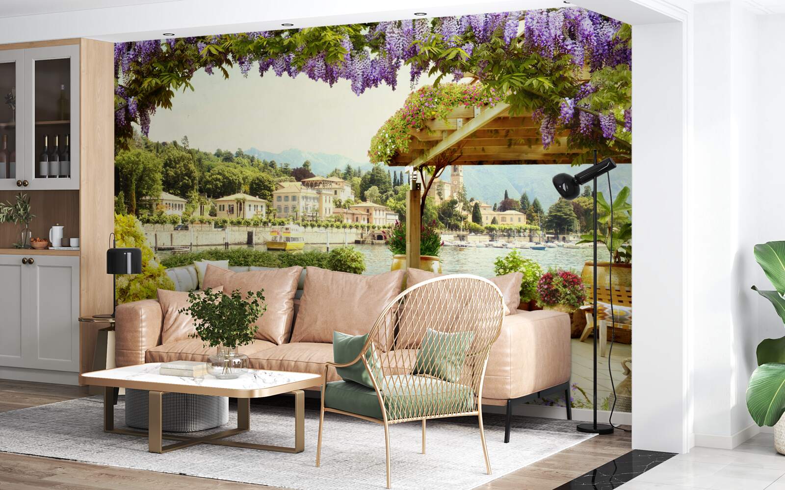 Papier peint objet au toit lilas