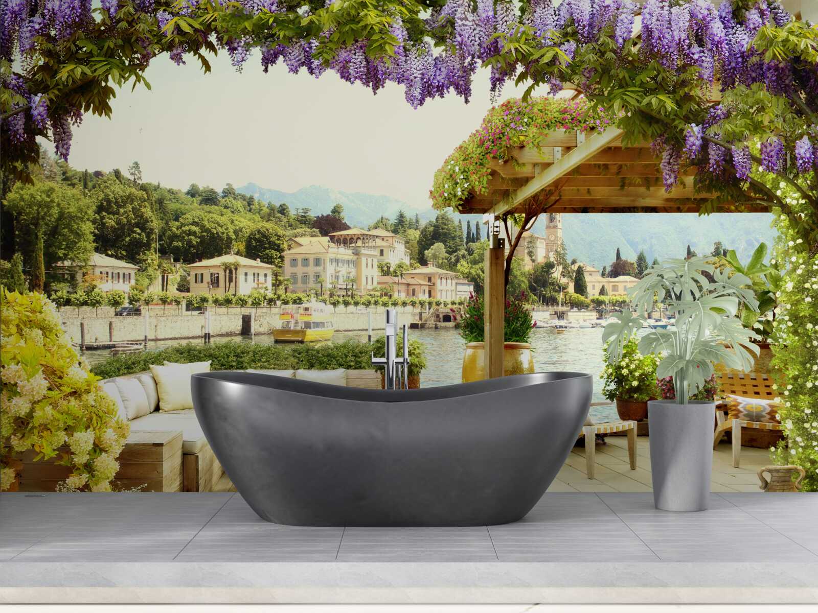 Papier peint objet au toit lilas