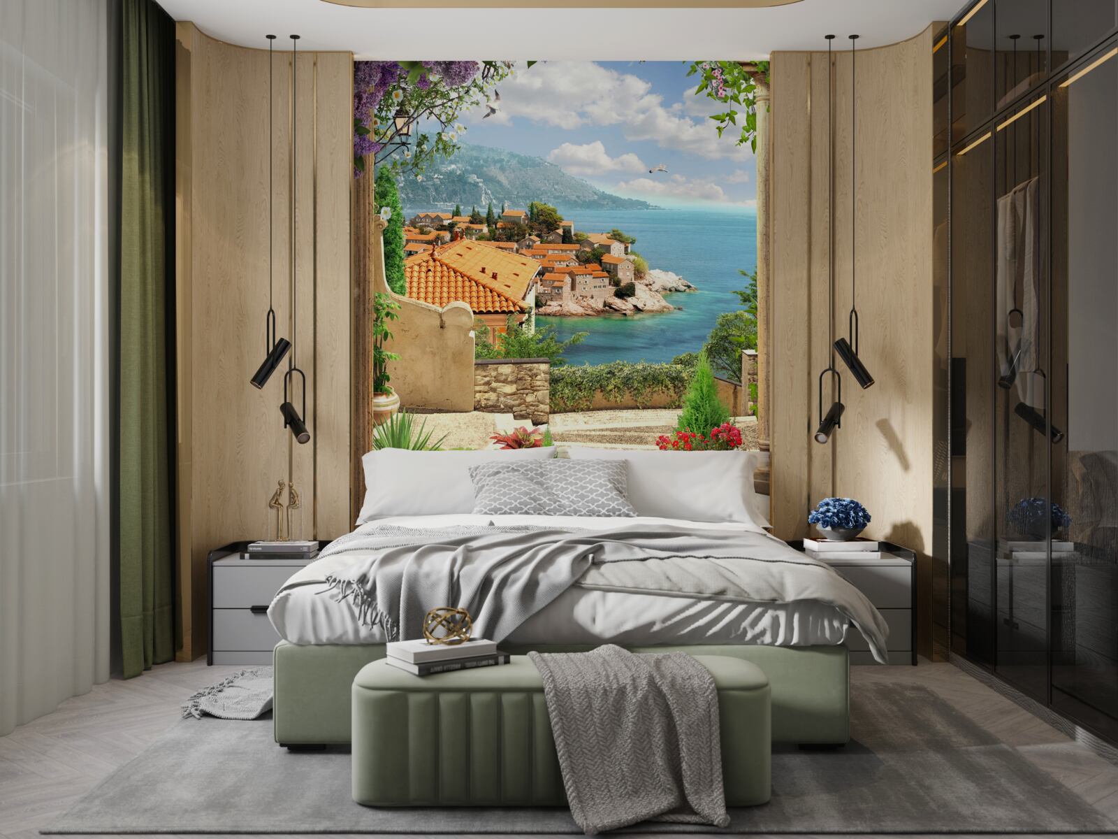Papier peint cour confortable avec vue sur la mer