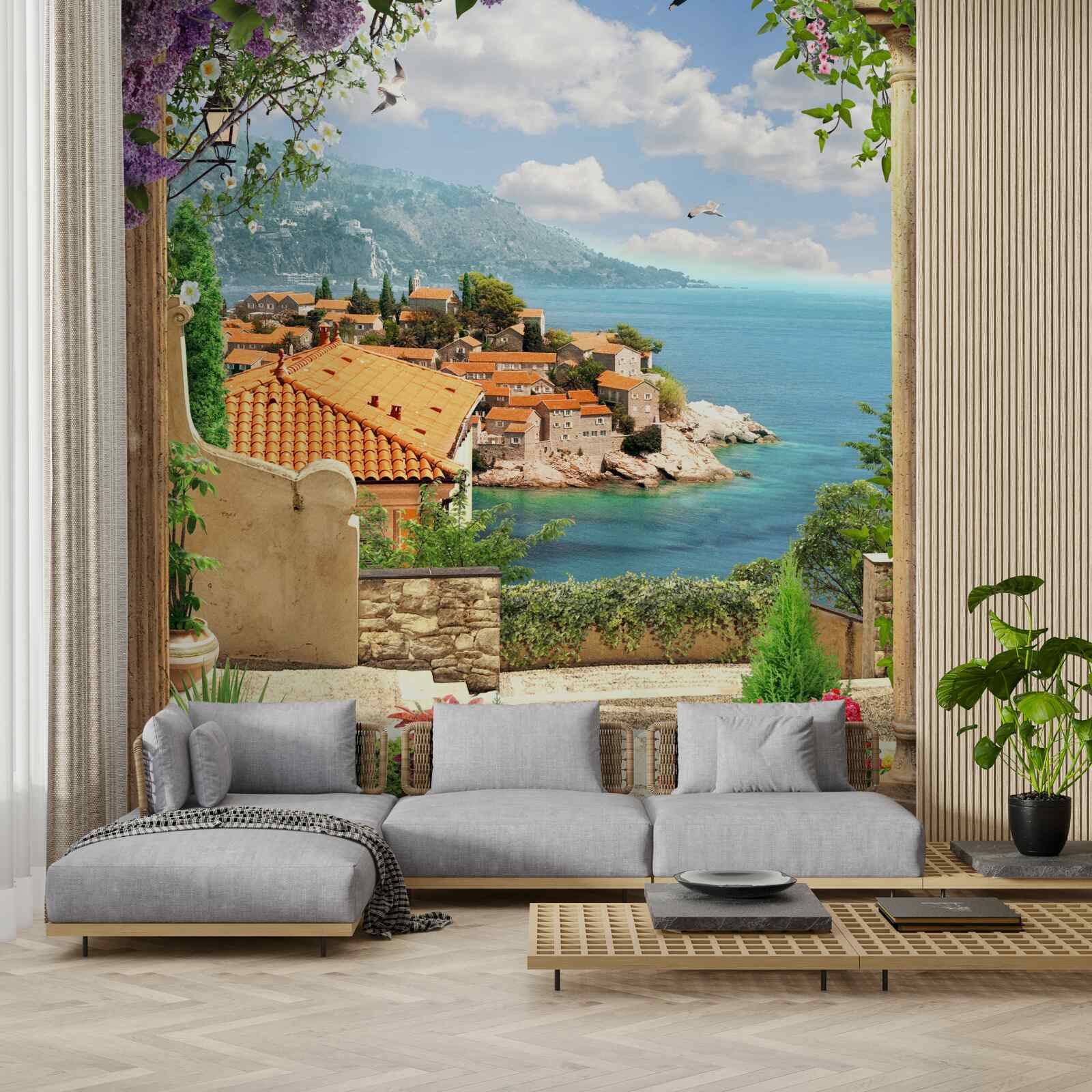 Papier peint cour confortable avec vue sur la mer