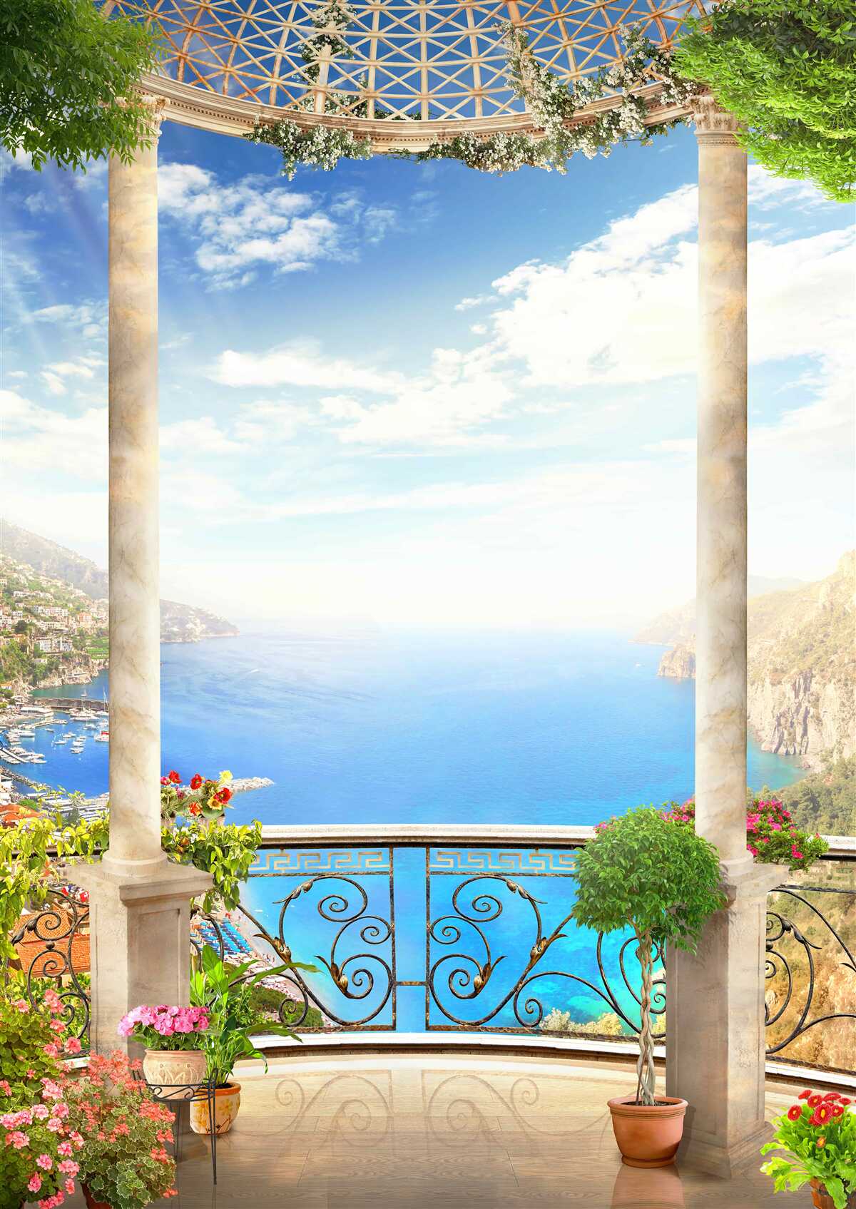 Papier peint plate-forme avec vue sur la mer