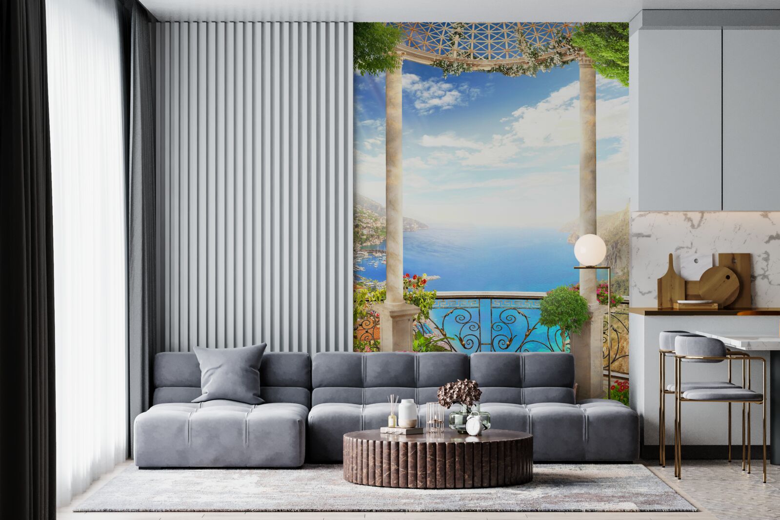 Papier peint plate-forme avec vue sur la mer