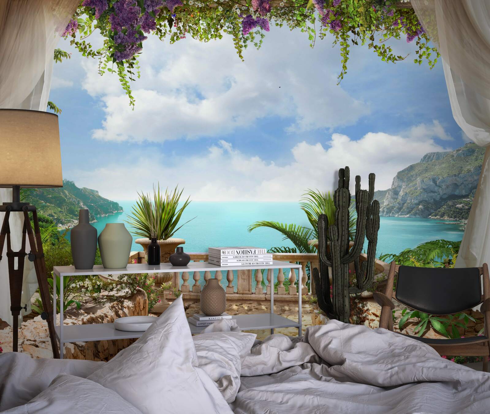 Papier peint balcon confortable avec plantes