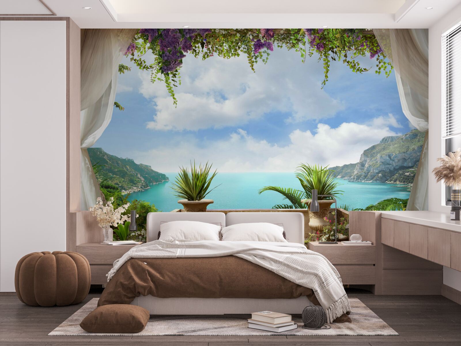 Papier peint balcon confortable avec plantes