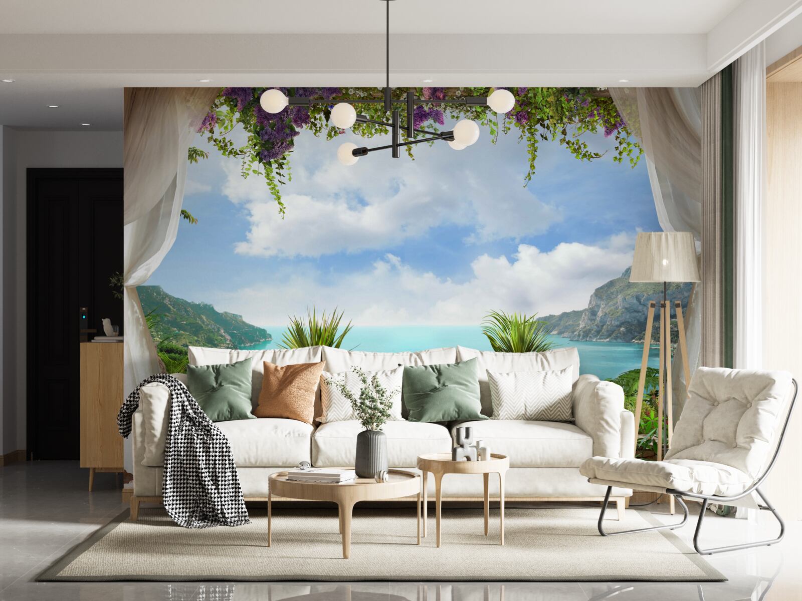 Papier peint balcon confortable avec plantes