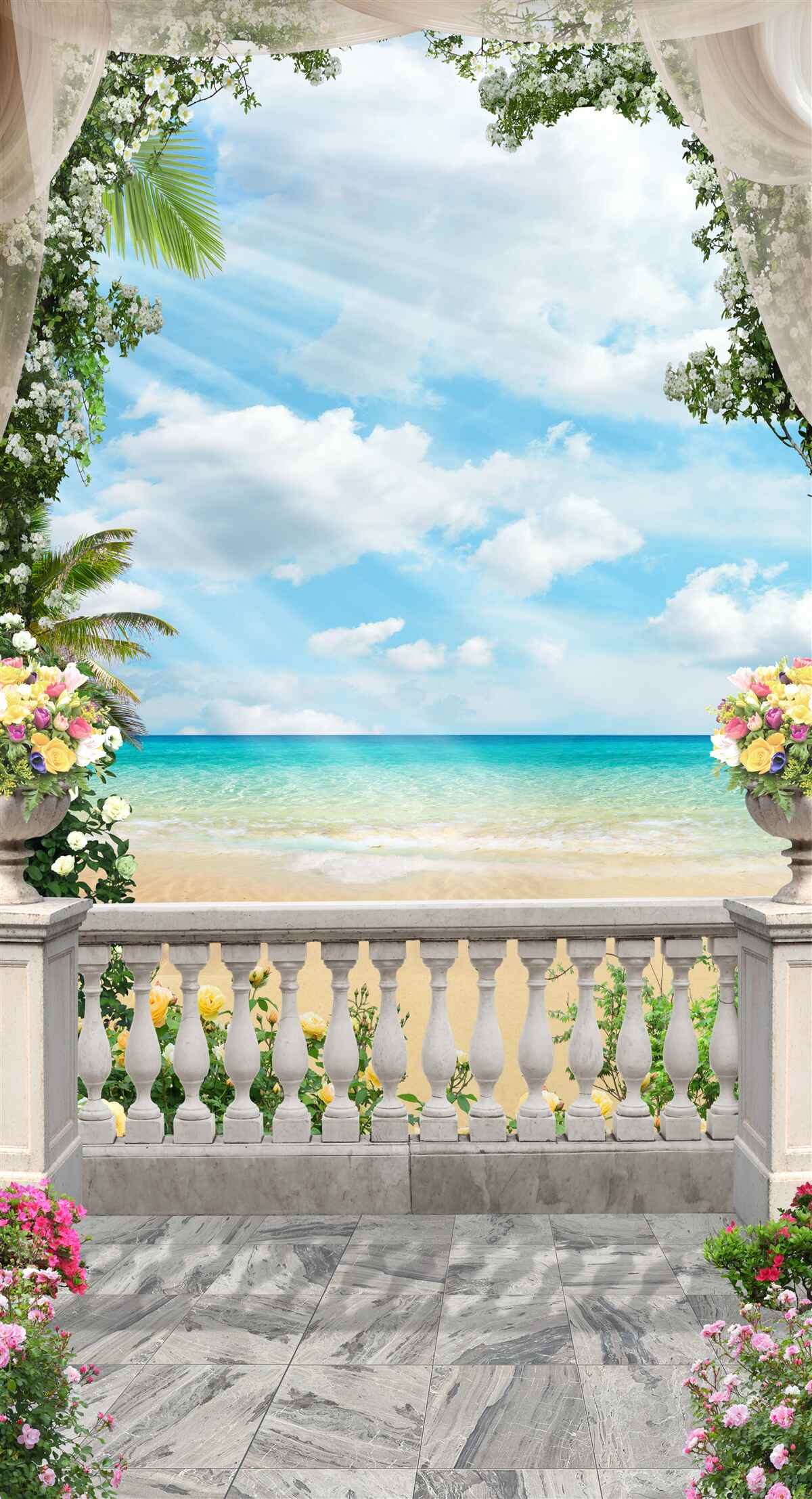 Papier peint les fenêtres du balcon donnent sur la plage de sable et la mer