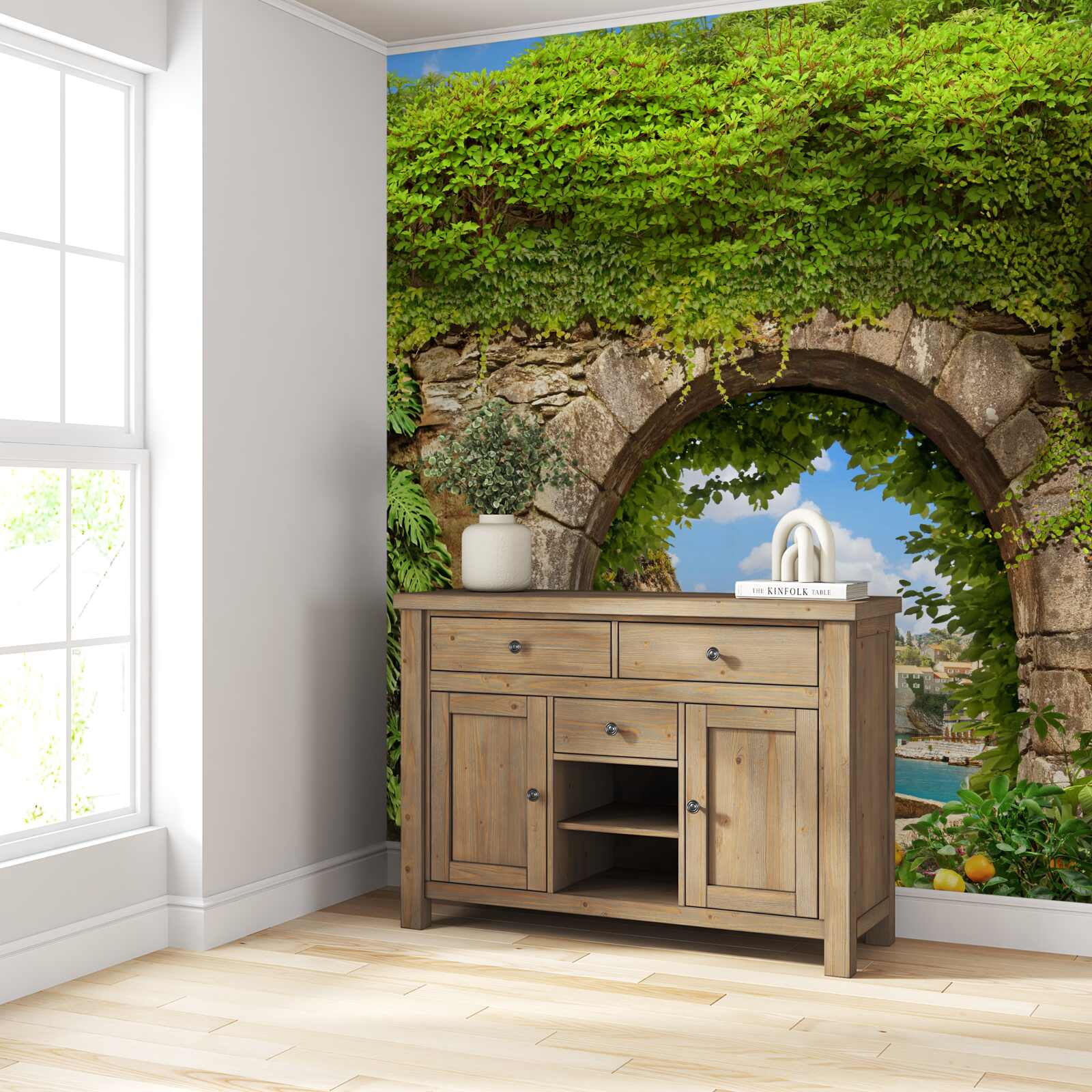 Papier peint arche de pierre recouverte de verdure