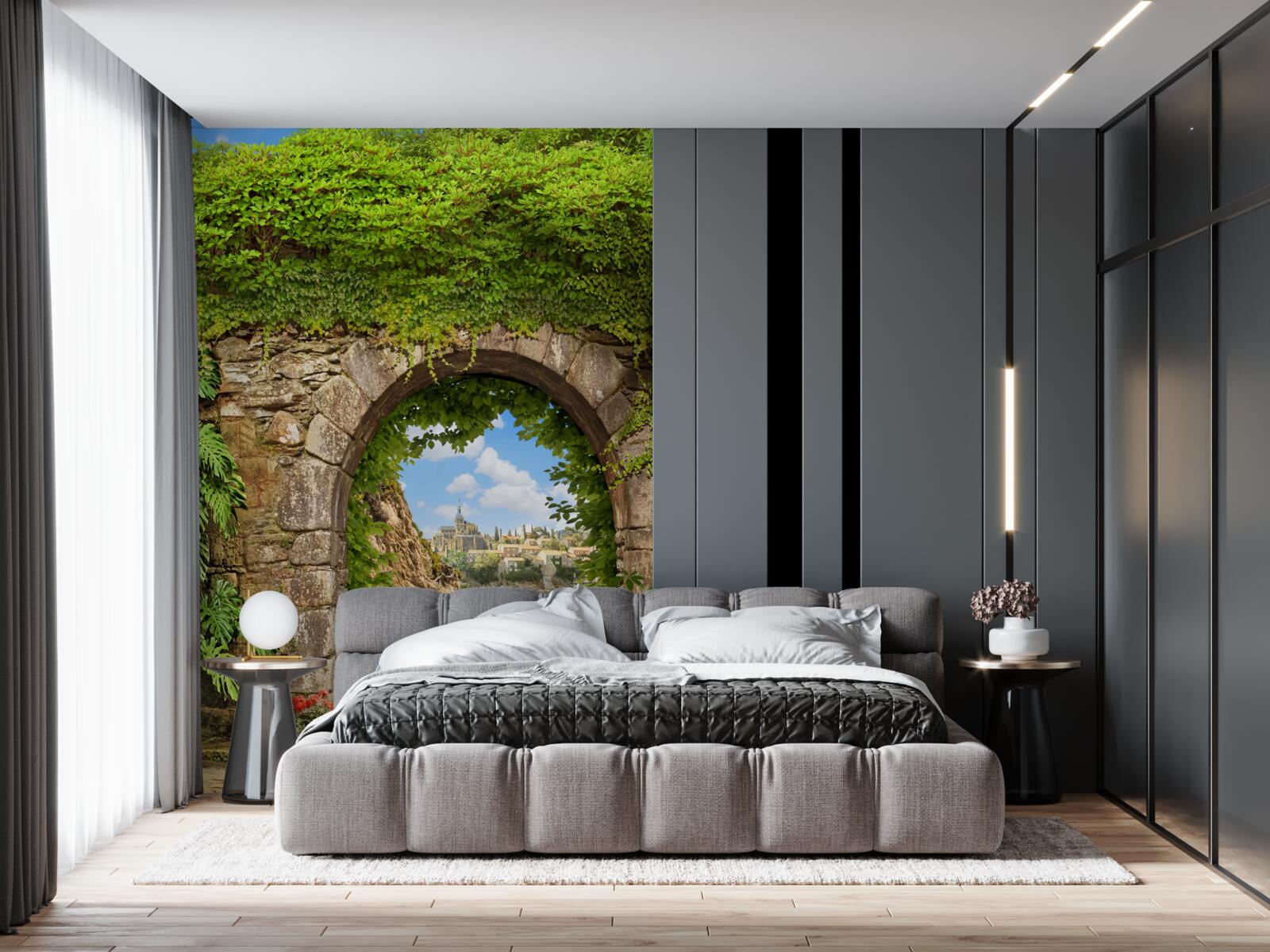 Papier peint arche de pierre recouverte de verdure