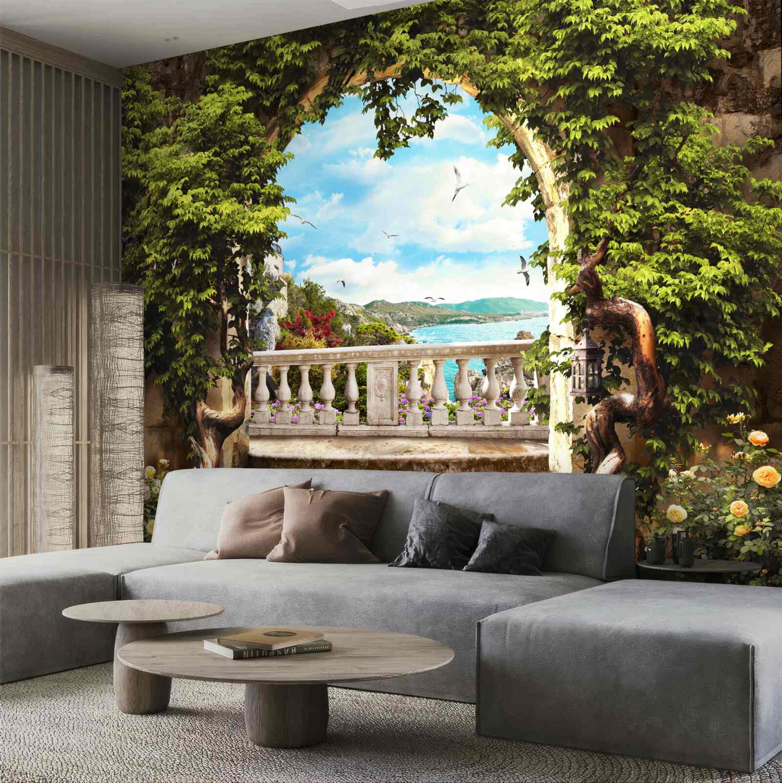 Papier peint escalier menant au balcon