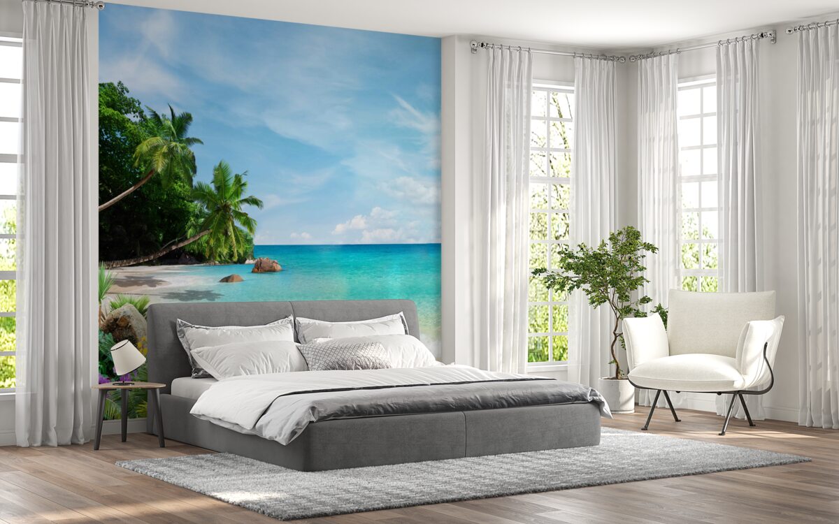 Papier peint plage avec sable et surface de la mer