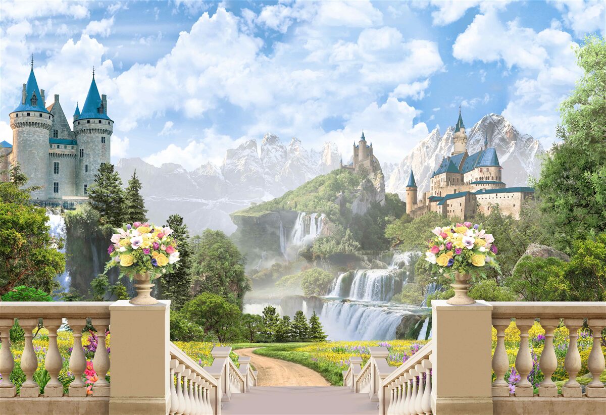 Papier peint châteaux et chutes d'eau