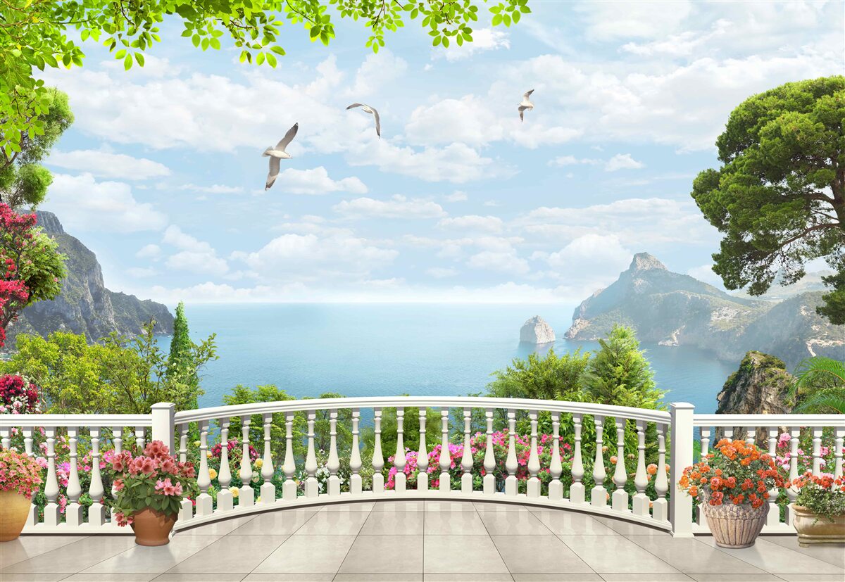 Papier peint vue panoramique sur la mer depuis la terrasse