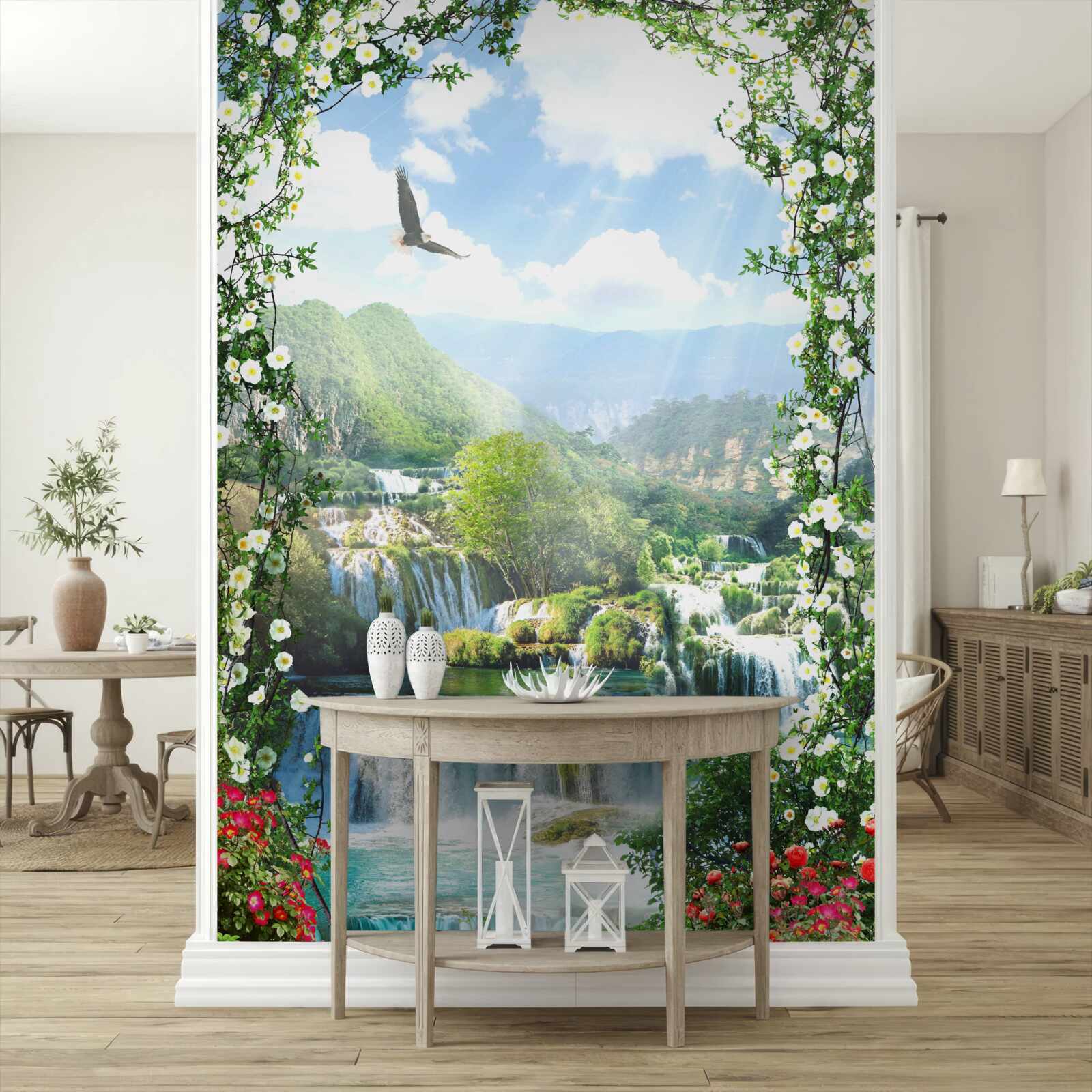 Papier peint paysage de cascade depuis le balcon