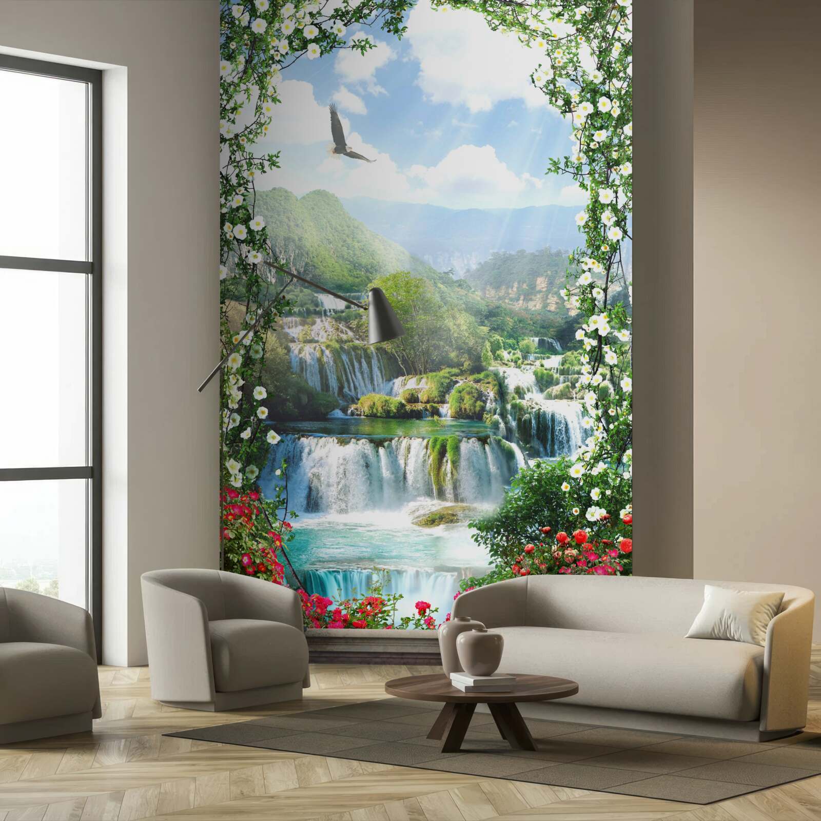 Papier peint paysage de cascade depuis le balcon