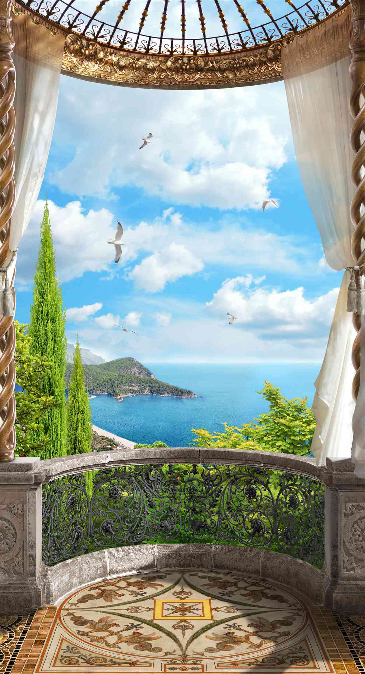 Papier peint terrasse avec vue imprenable sur la mer