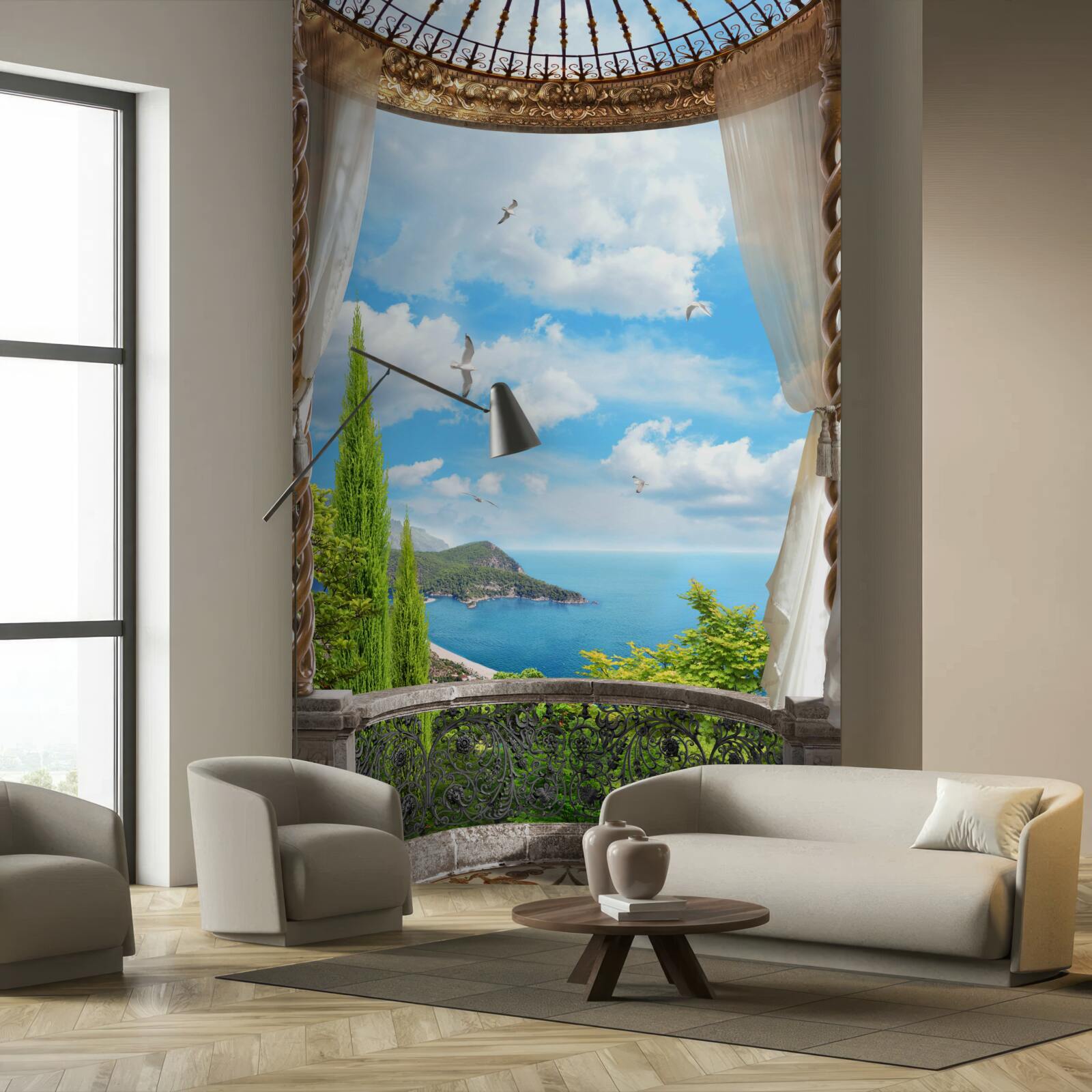 Papier peint terrasse avec vue imprenable sur la mer