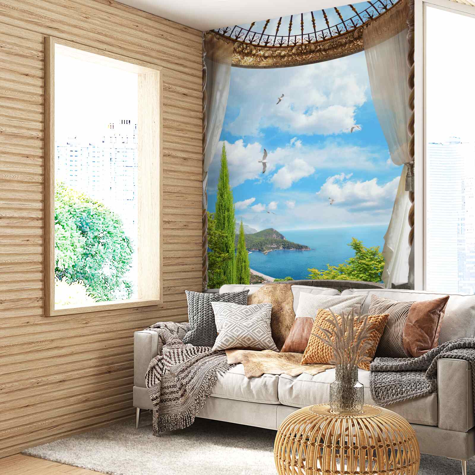 Papier peint terrasse avec vue imprenable sur la mer
