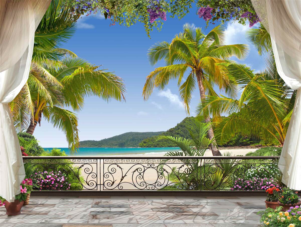 Papier peint paysage avec palmiers sur la plage
