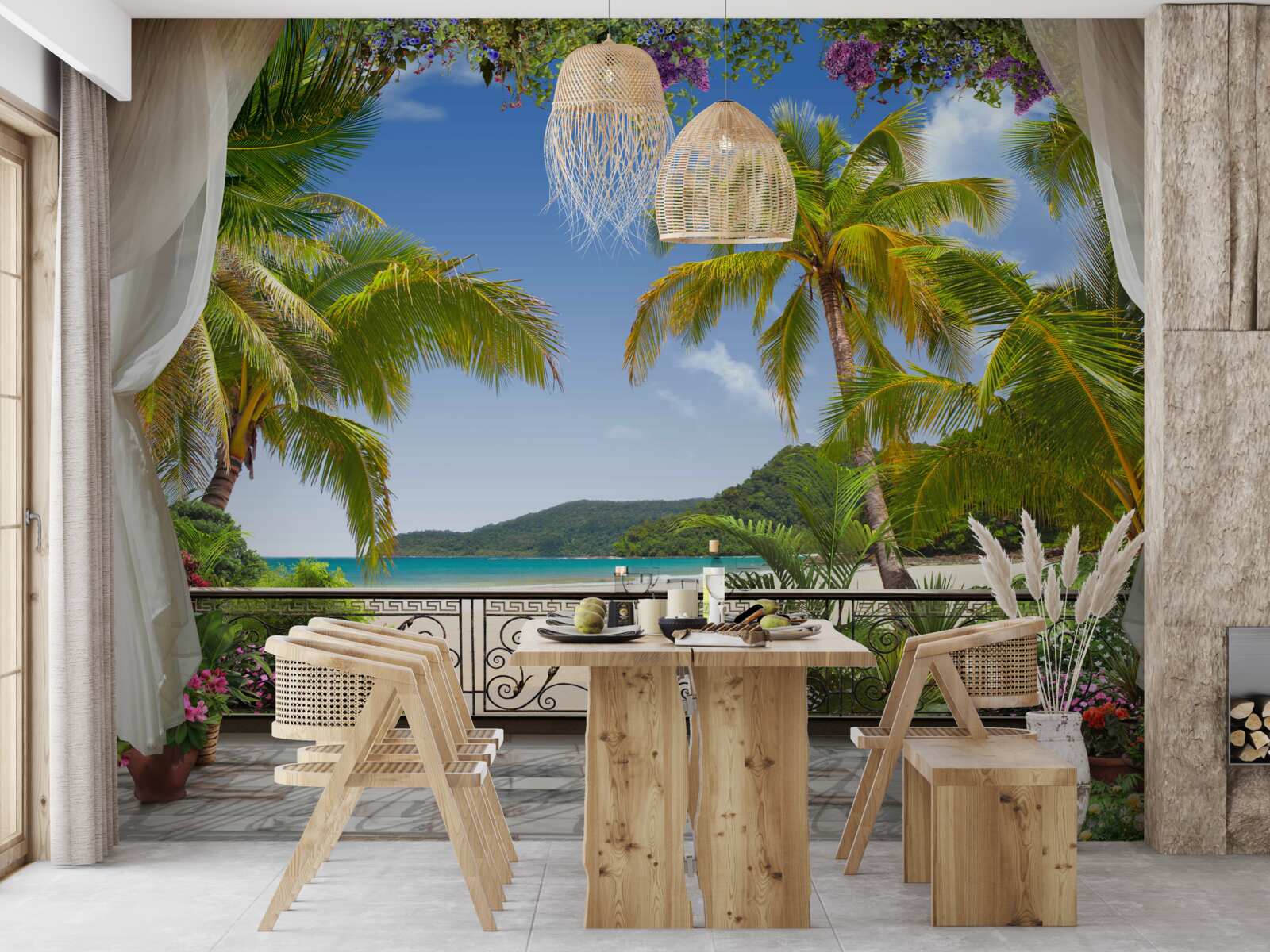 Papier peint paysage avec palmiers sur la plage