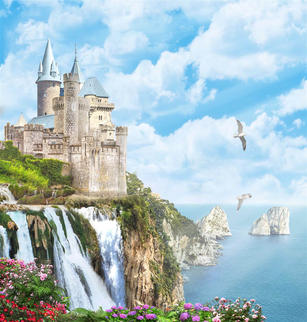 Papier peint palais magique sur la falaise