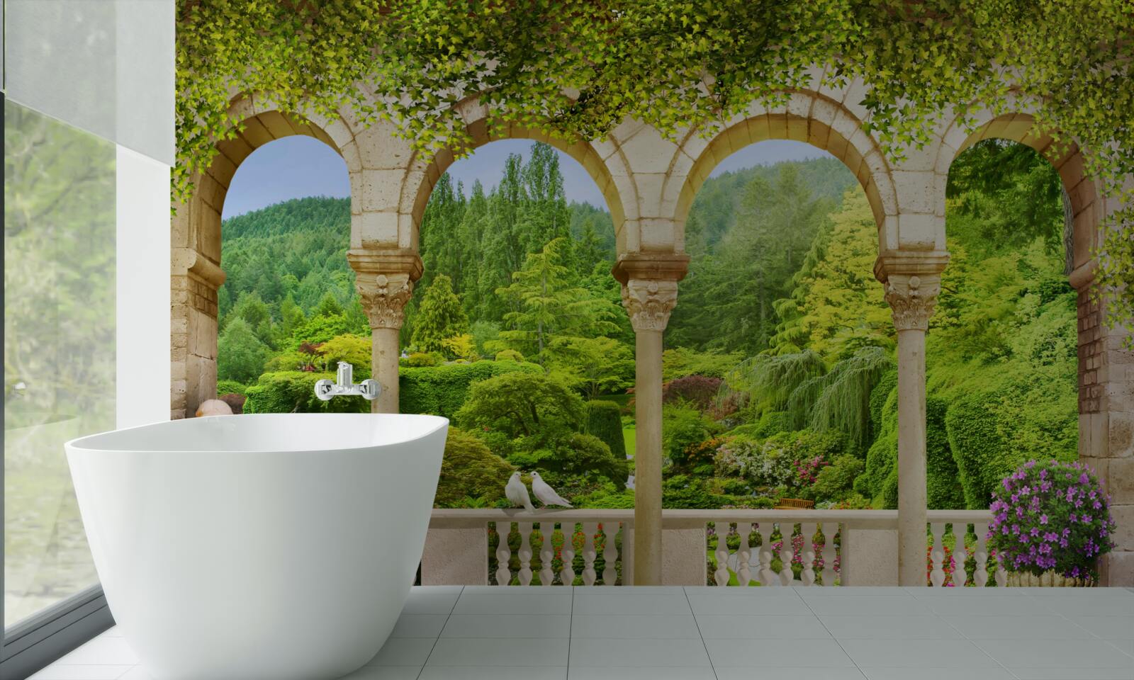 Papier peint balcon avec colonnes arquées