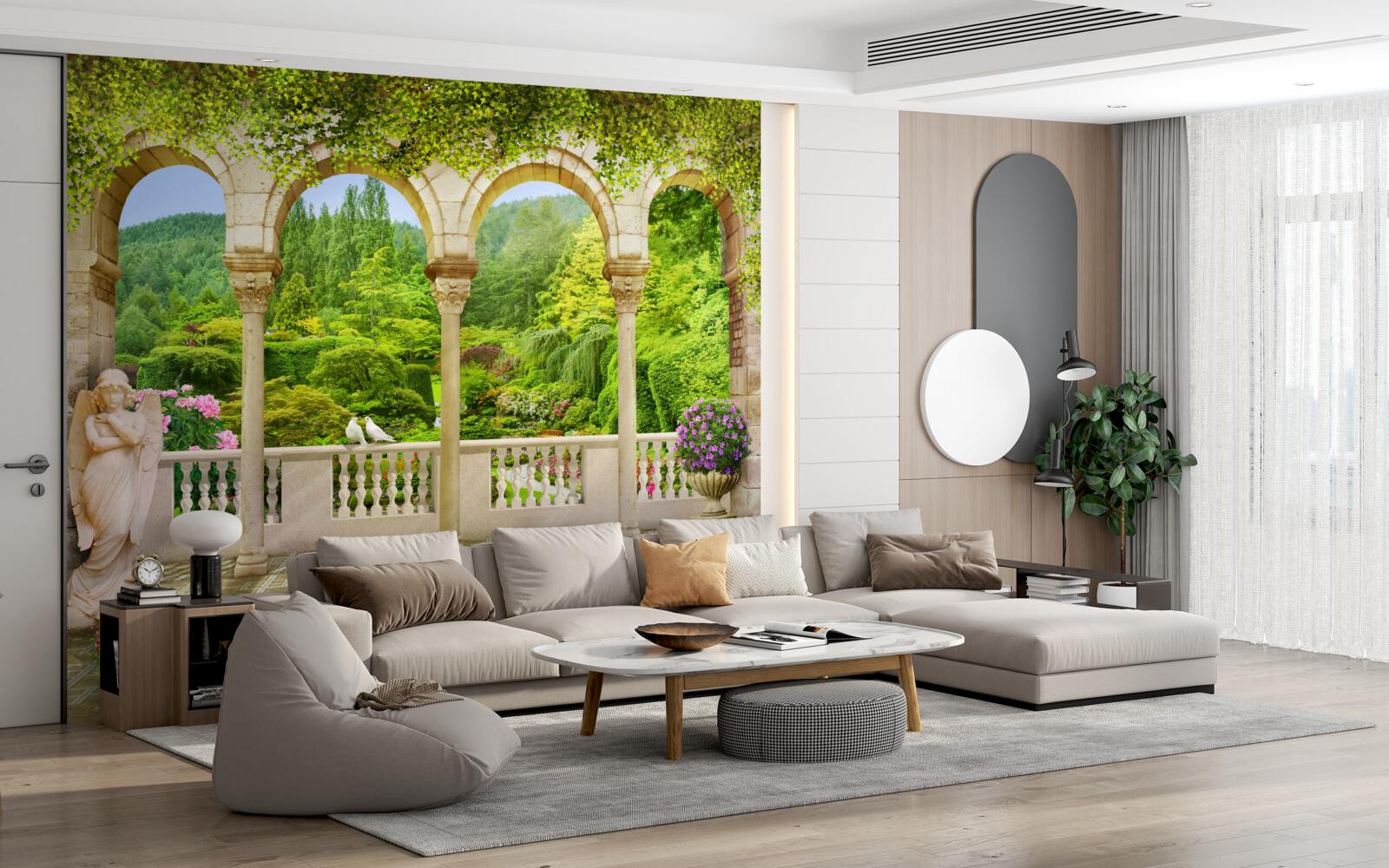 Papier peint balcon avec colonnes arquées
