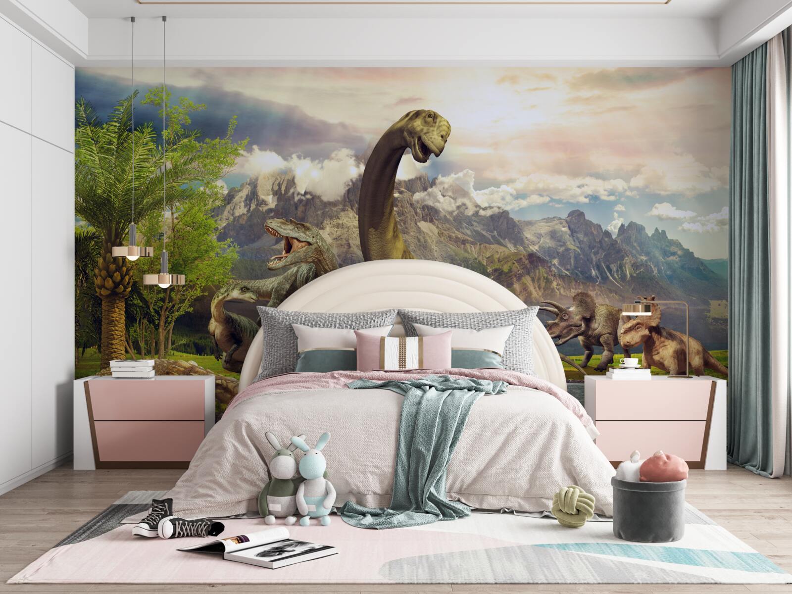 Papier peint des dinosaures étonnants au bord de l'étang