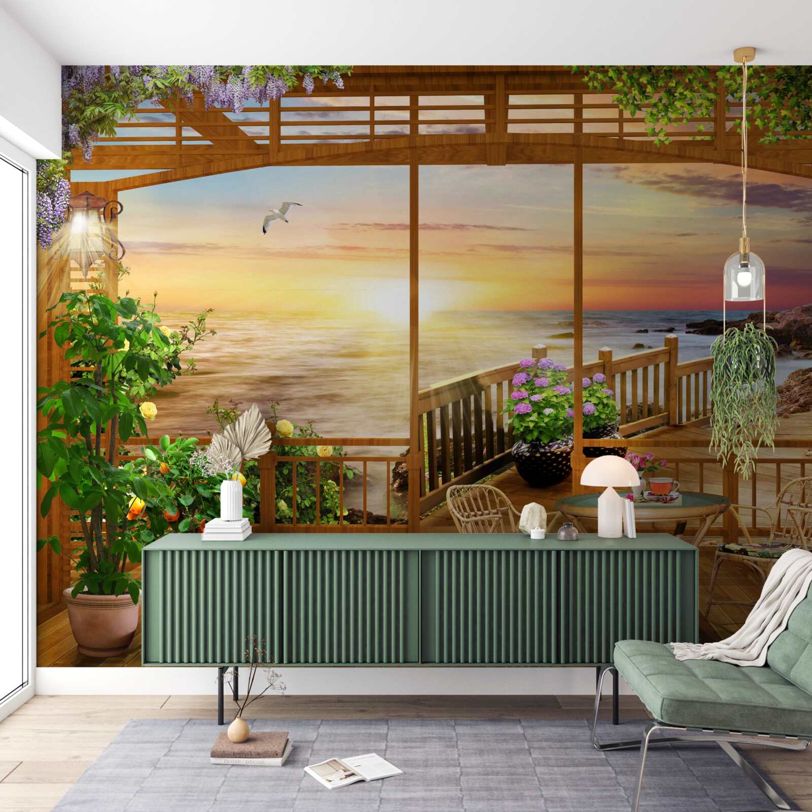 Papier peint terrasse avec vue sur la mer