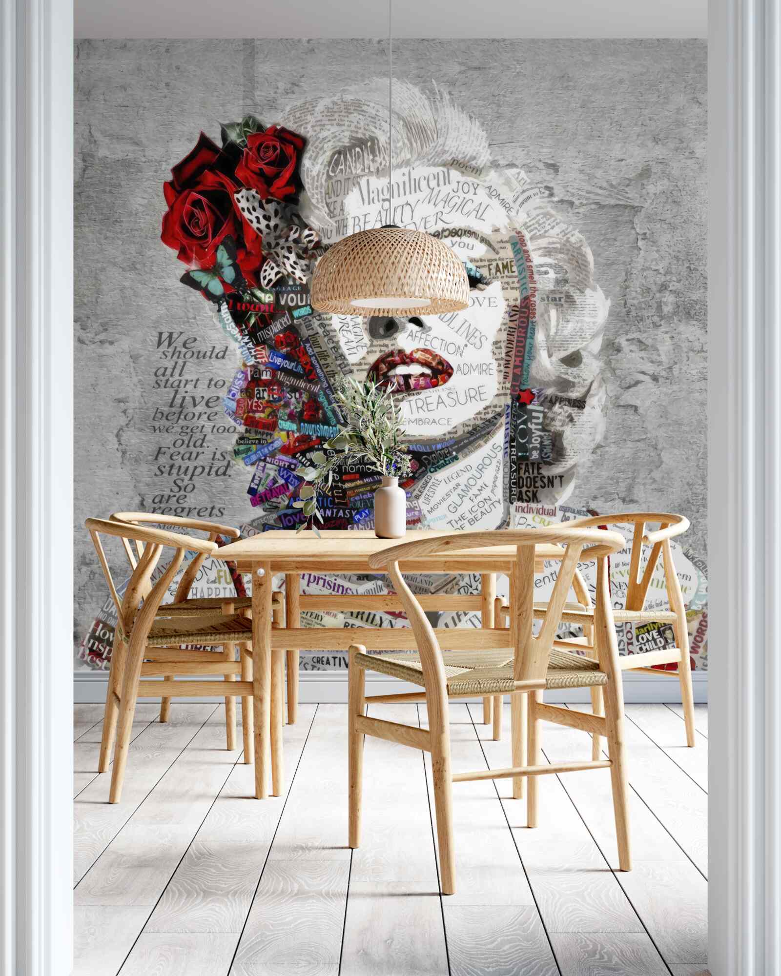 Papier peint marilyn monroe avec des roses rouges dans les cheveux