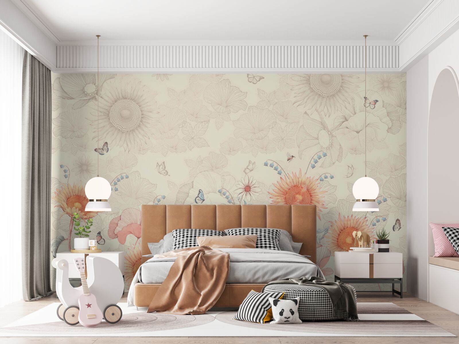 Papier peint diverses fleurs exotiques