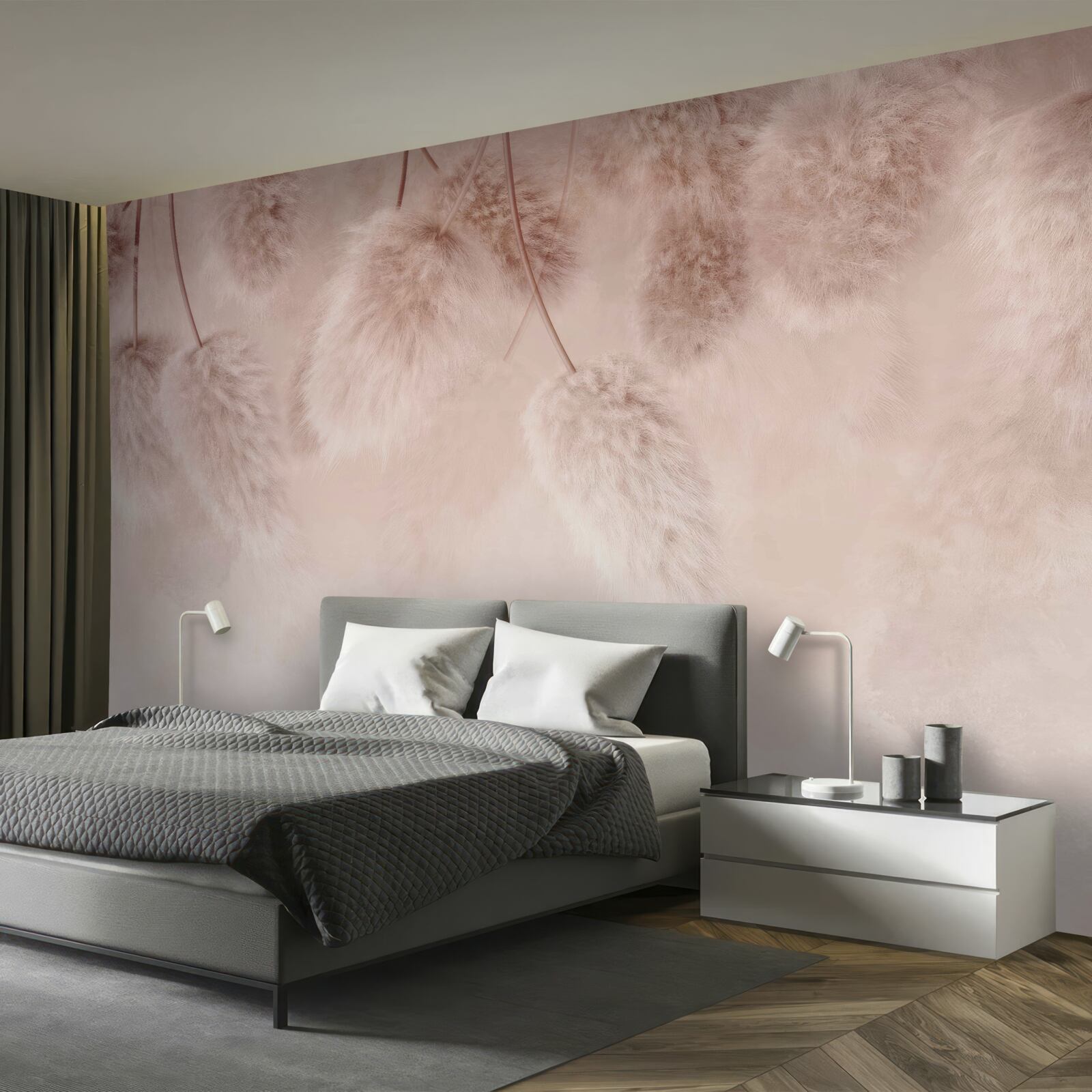 Papier peint fleurs séchées sur fond rose