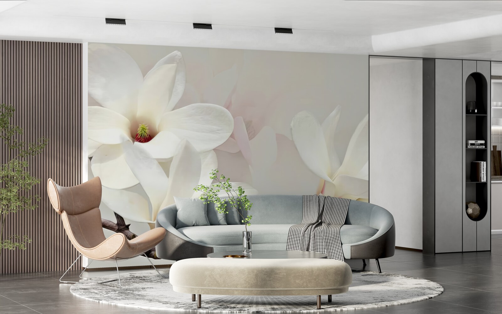 Papier peint grandes fleurs blanches en pleine floraison