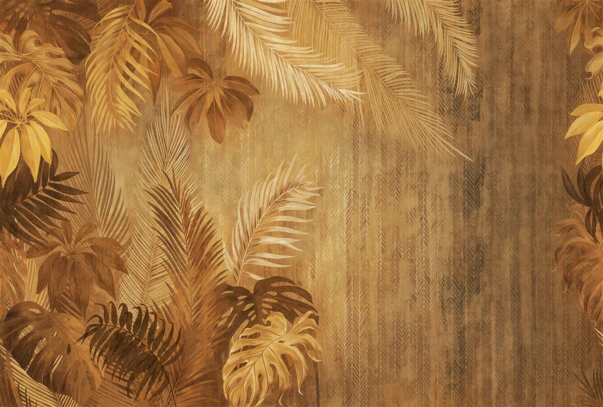 Papier peint feuilles brunes et mur