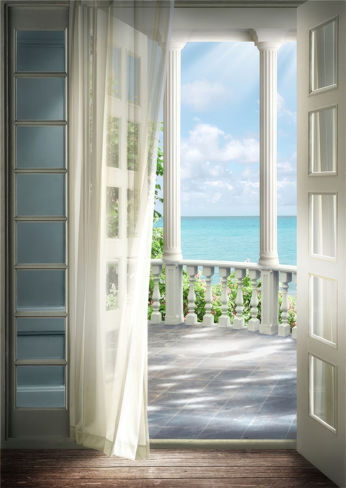 Papier peint la porte du balcon est ouverte