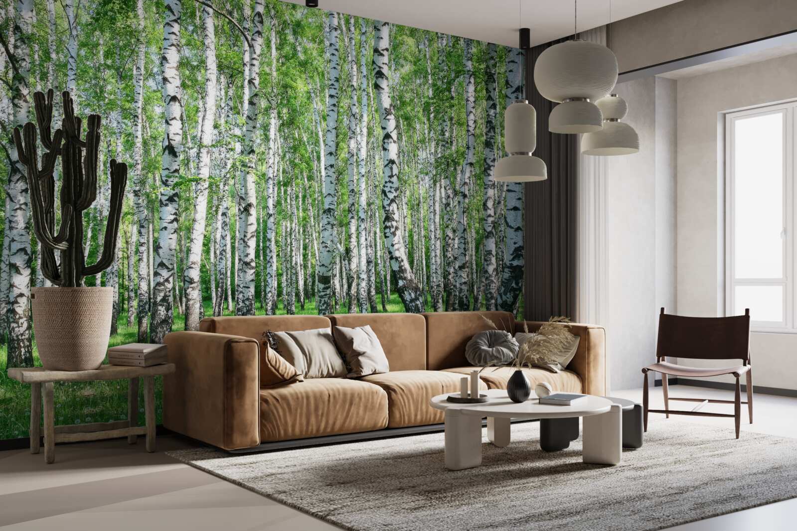 Papier peint forêt de bouleaux printanière
