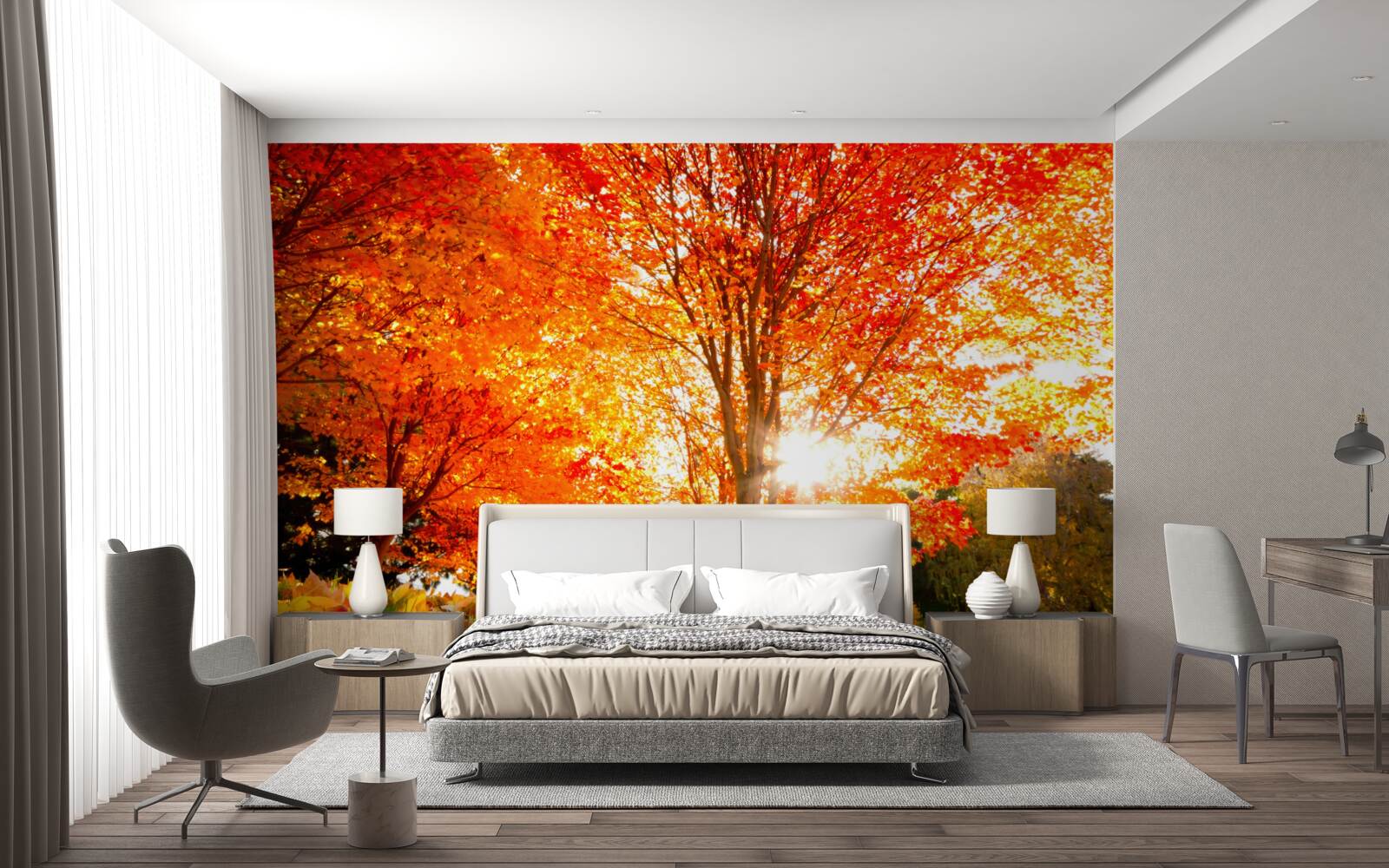 Papier peint forêt aux couleurs de l'automne