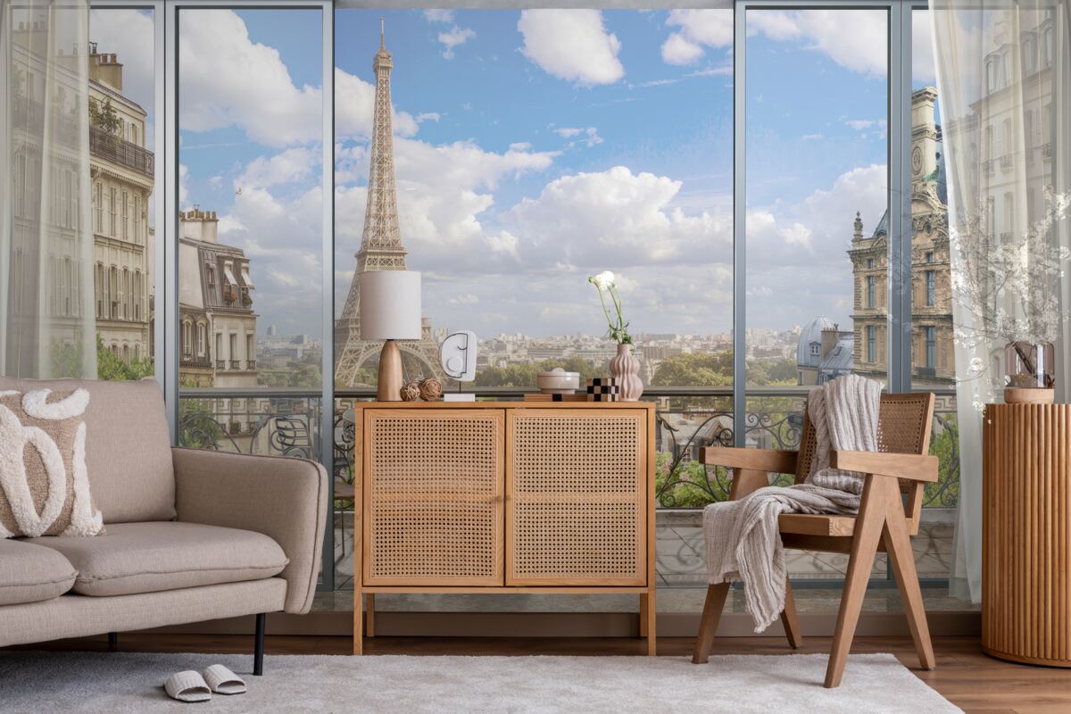 Papier peint vue sur la tour eiffel depuis le balcon
