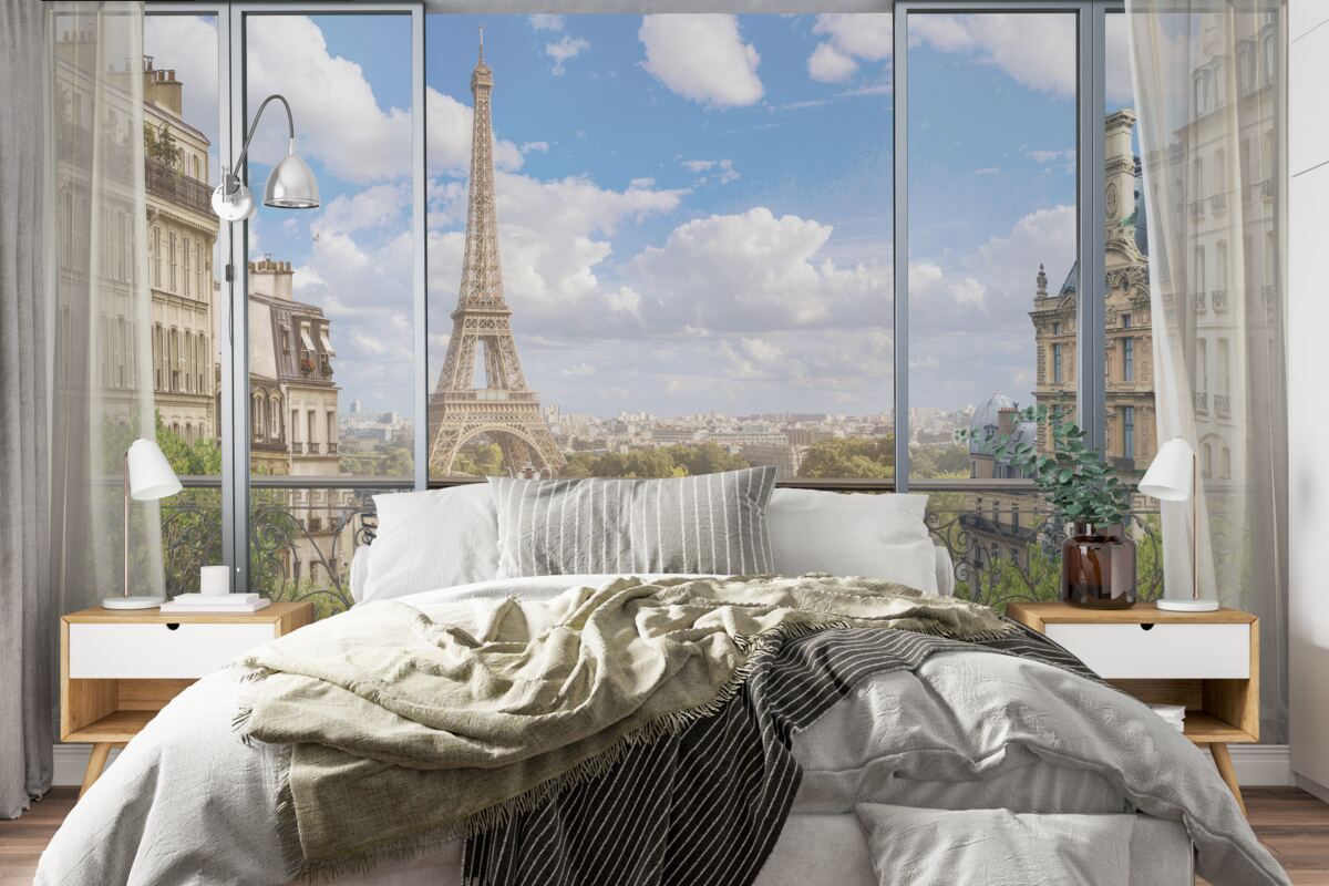 Papier peint vue sur la tour eiffel depuis le balcon