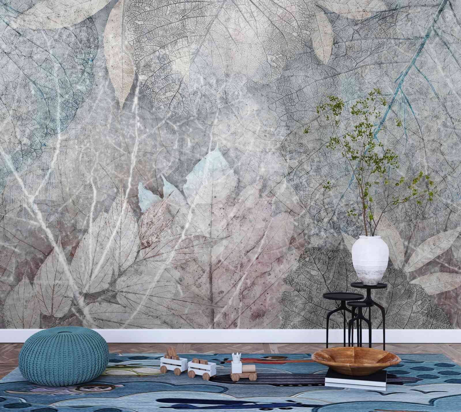 Papier peint collection de plantes séchées sur fond gris