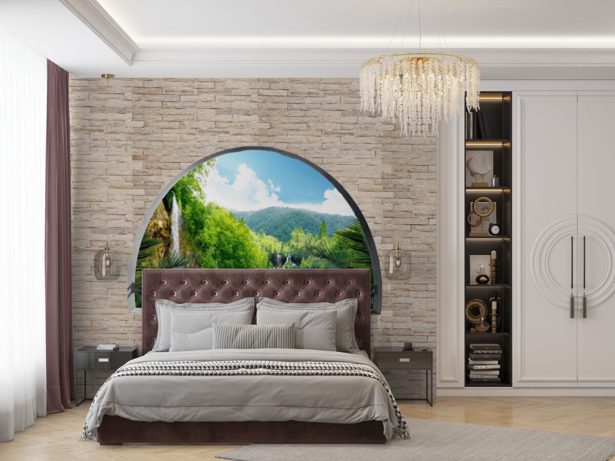 Papier peint un trou dans le mur offrant une vue pittoresque sur la nature