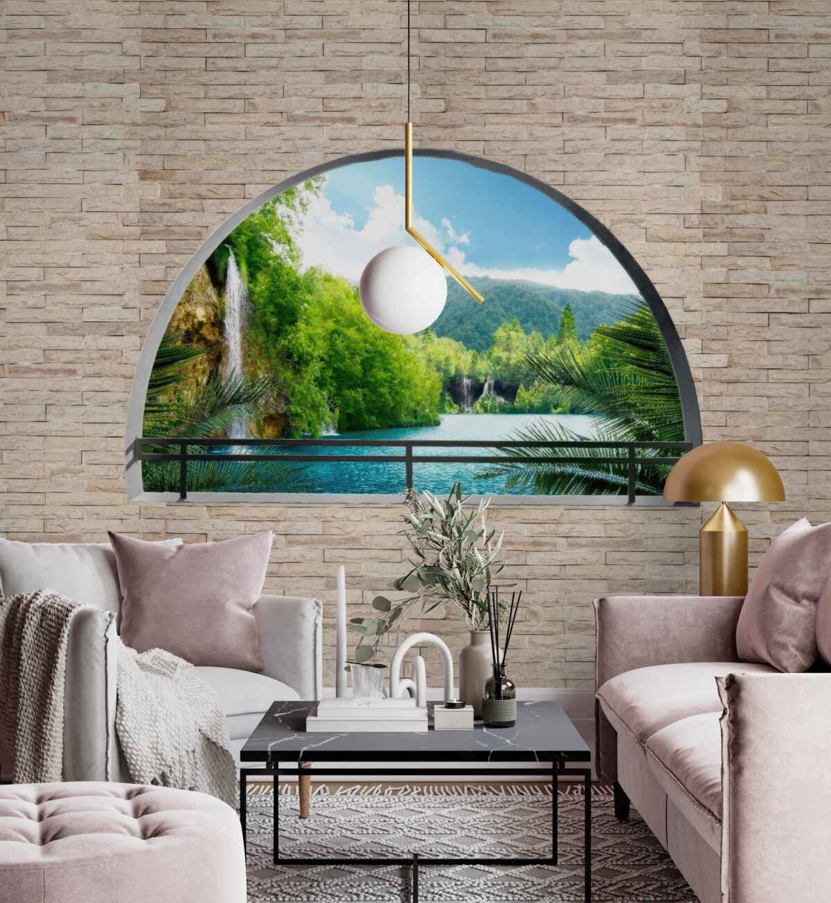 Papier peint un trou dans le mur offrant une vue pittoresque sur la nature
