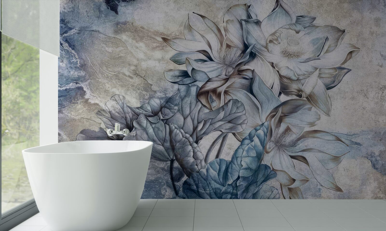 Papier peint fleurs représentant l'illusion des yeux bleus