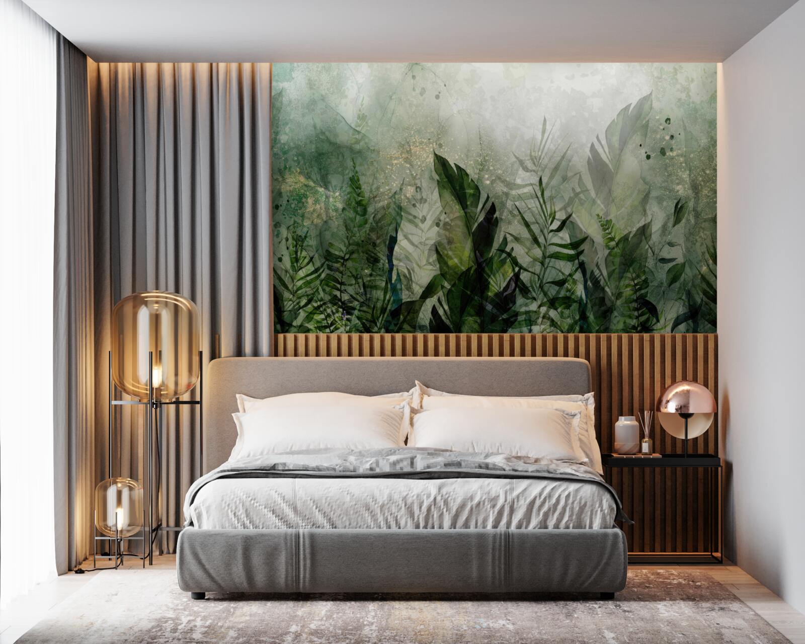 Papier peint feuilles vertes dans un style abstrait