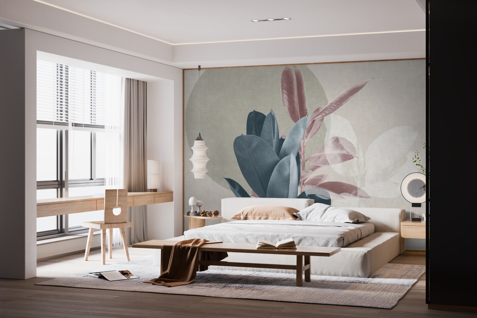 Papier peint figuier contre un mur gris