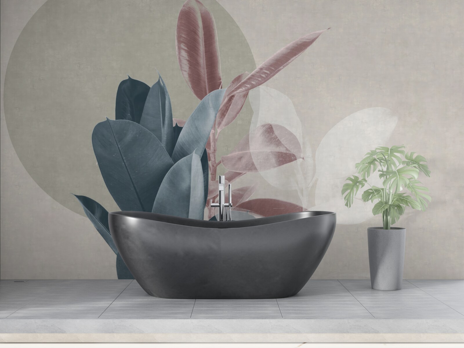 Papier peint figuier contre un mur gris