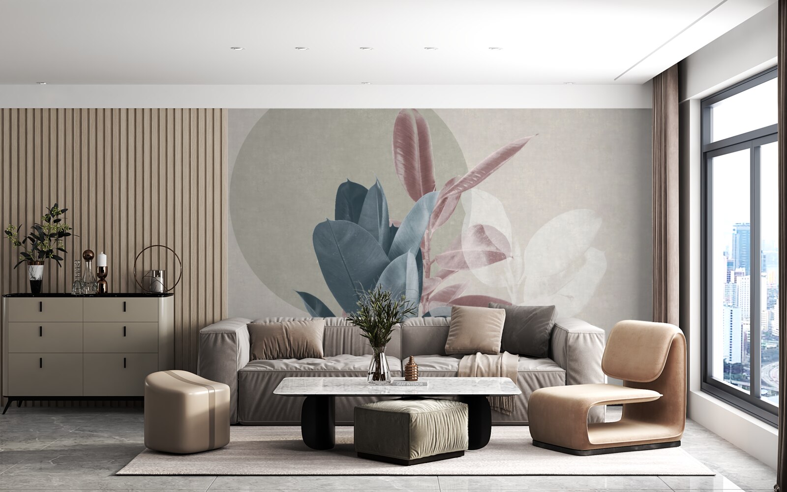 Papier peint figuier contre un mur gris