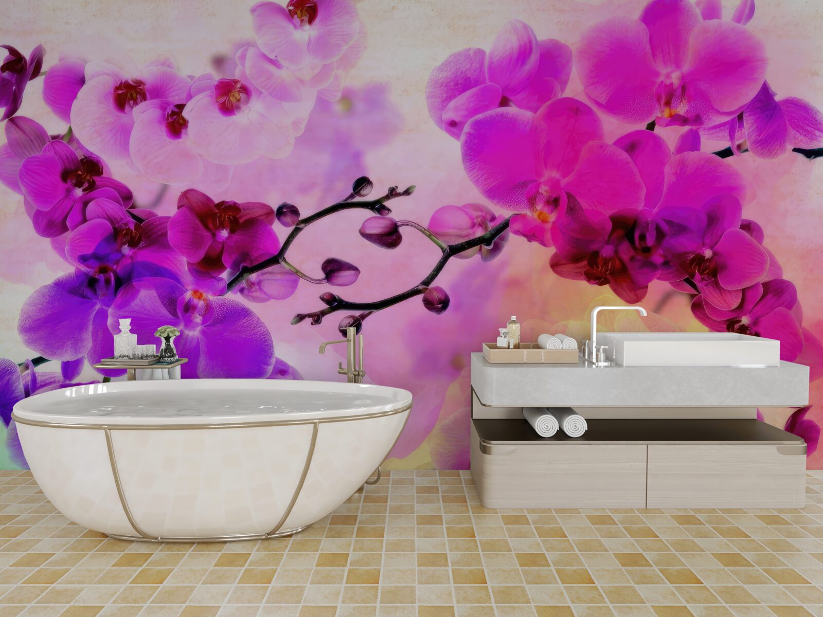 Papier peint des orchidées dans toutes les nuances de l'arc-en-ciel