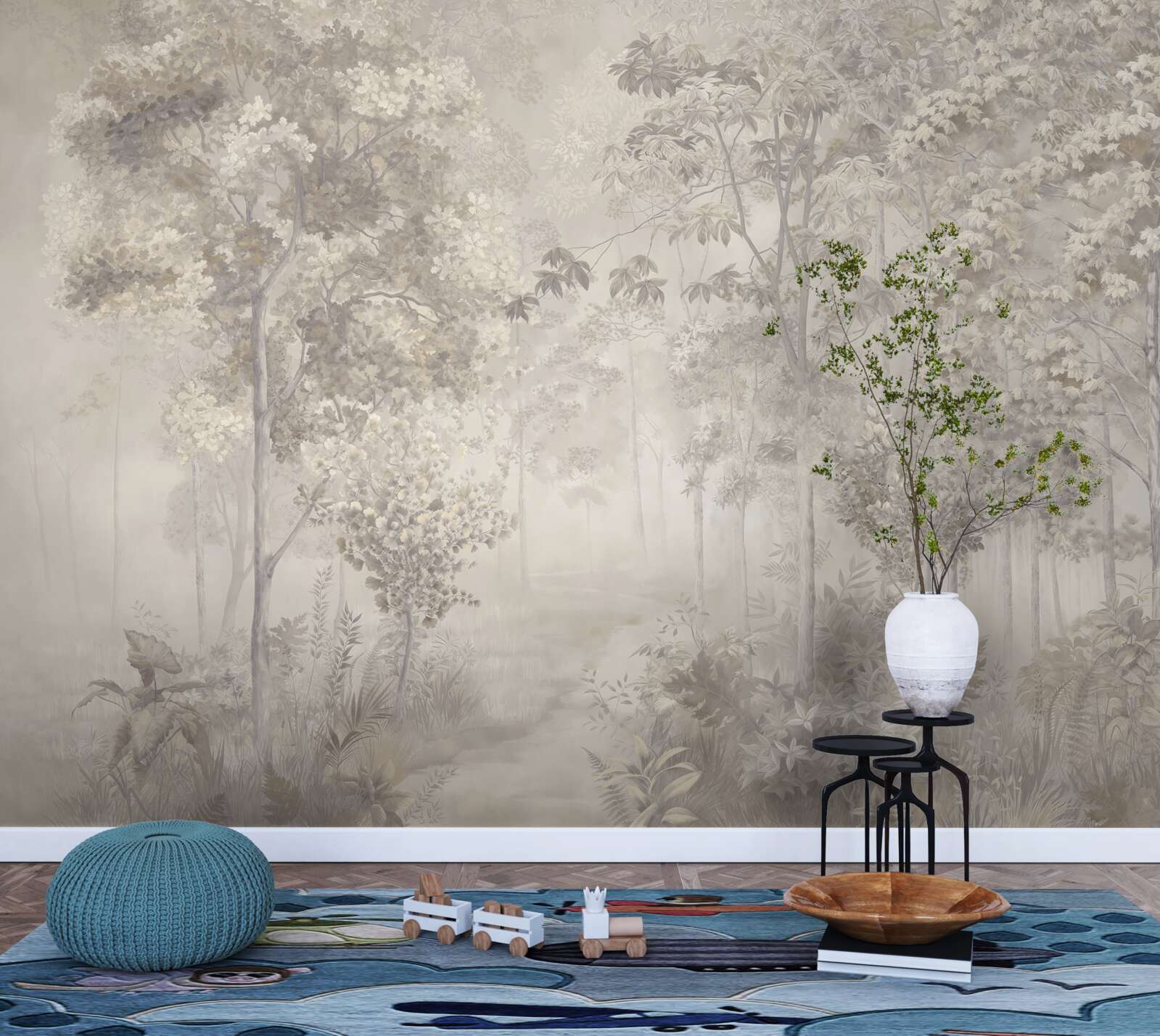 Papier peint bosquet d'arbres élancés