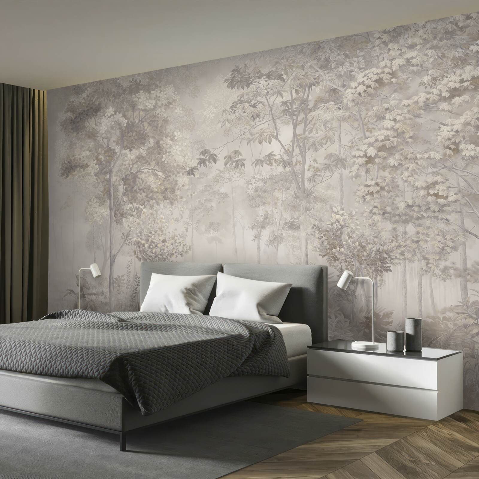 Papier peint bosquet d'arbres élancés