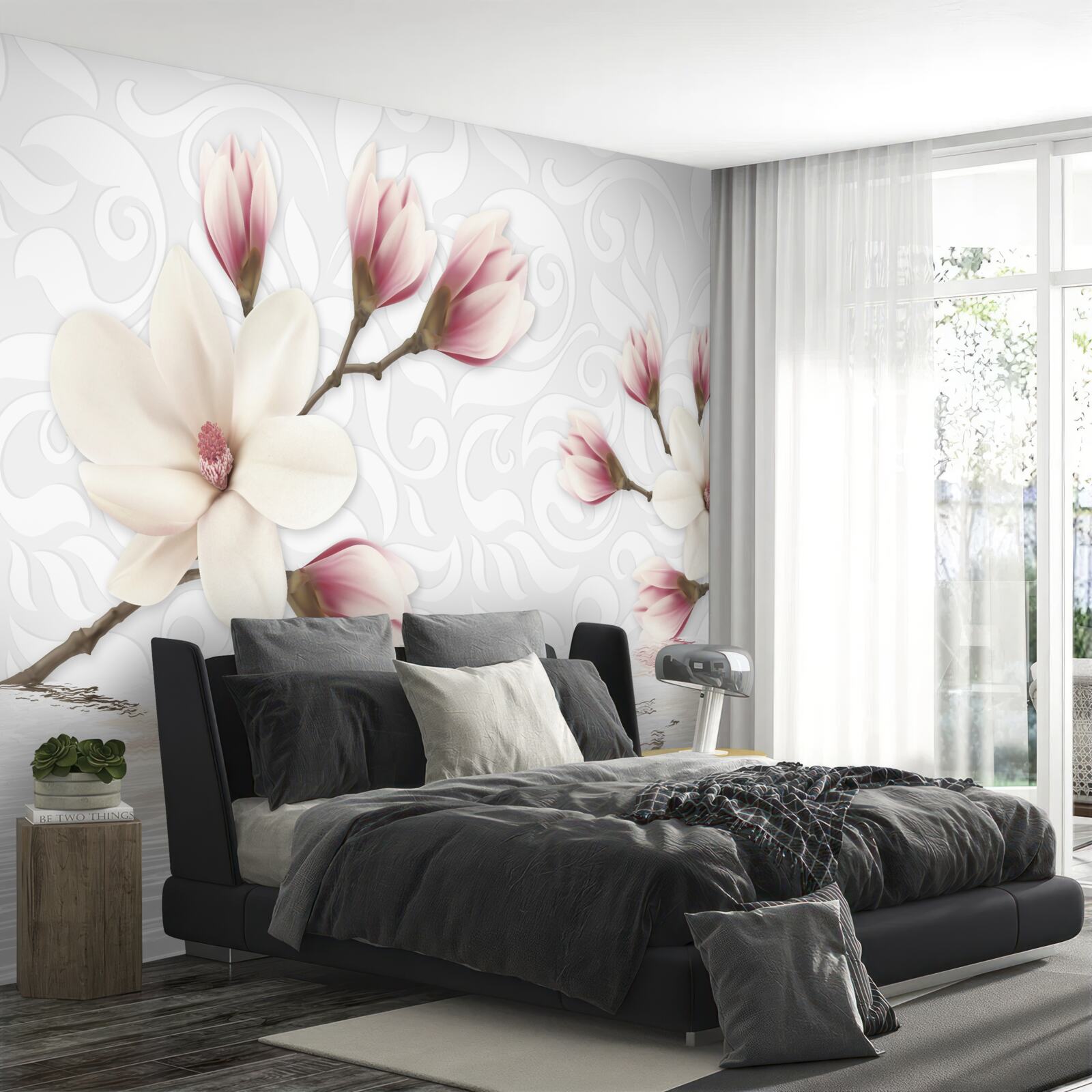 Papier peint il y a des fleurs blanches et roses au bord de l'eau